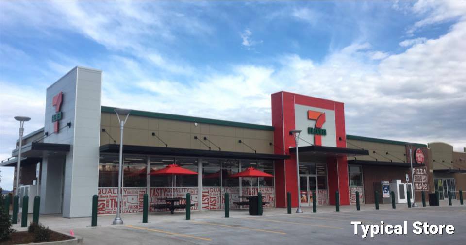Site plan showing a rebuilt 7-Eleven anchoring office and retail buildings with four residential lots, near N. Porter Avenue and E. Rock Creek Road.